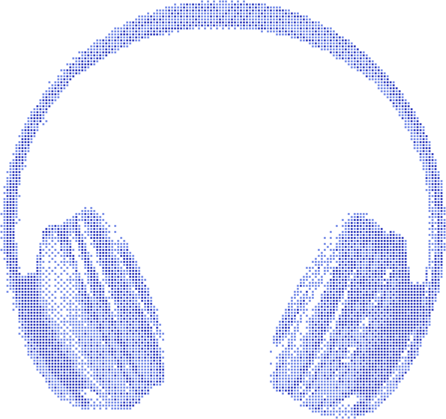 A pair of over-ear headphones, drawn in small squares